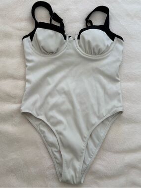 NWOT White One-Piece Swimsuit with Black Trim